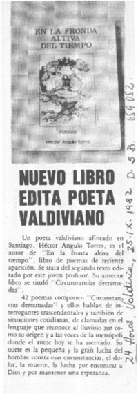 Nuevo libro edita poeta valdiviano.  [artículo]