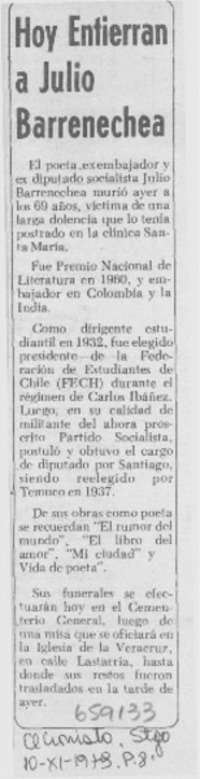 Hoy entierran a Julio Barrenechea.