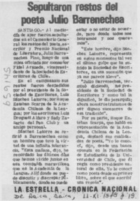 Sepultaron restos del poeta Julio Barrenechea.