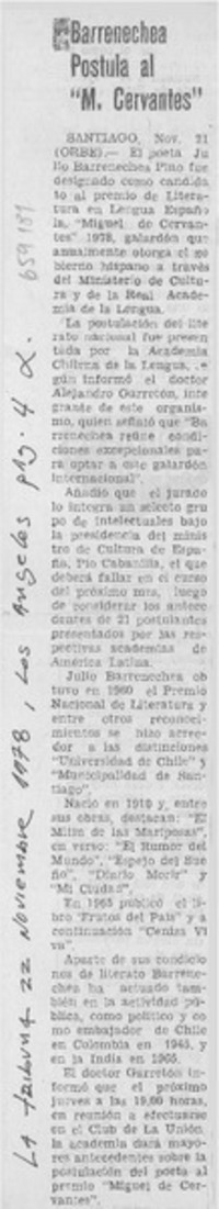 Barrenechea postula al "M. Cervantes".