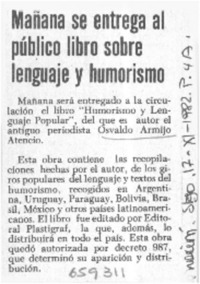 Mañana se entrega al público libro sobre lenguaje y humorismo.  [artículo]
