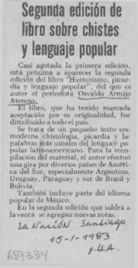 Segunda edición de libro sobre chistes y lenguaje popular.  [artículo]