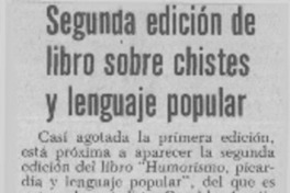 Segunda edición de libro sobre chistes y lenguaje popular.  [artículo]