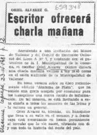 Escritor ofrecerá charla mañana.  [artículo]