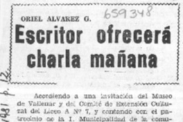 Escritor ofrecerá charla mañana.  [artículo]