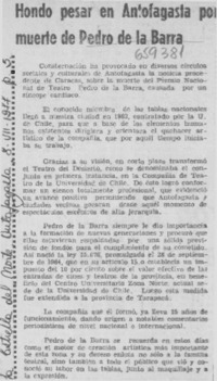 Hondo pesar en Antofagasta por muerte de Pedro de la Barra.  [artículo]