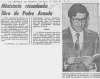 Ministerio recomienda libro de Pedro Aranda.
