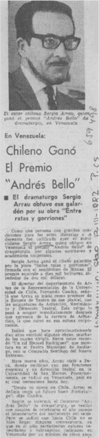 Chileno ganó el premio "Andrés Bello".  [artículo]