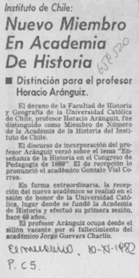 Nuevo miembro en Academia de Historia.