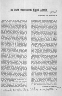 Un poeta trascendente, Miguel Arteche  [artículo] Claudio Ariel Fernández D.