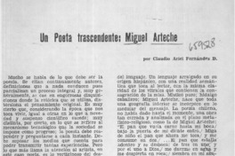 Un poeta trascendente, Miguel Arteche  [artículo] Claudio Ariel Fernández D.