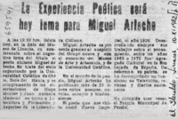 La experiencia poética será hoy tema para Miguel Arteche.