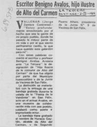 Escritor Benigno Avalos, hijo ilustre del Alto del Carmen.