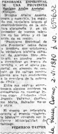 Panorama espiritual de una provincia