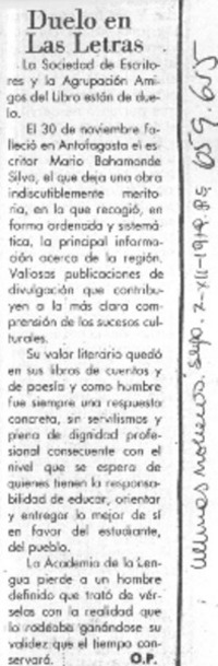 Duelo en las letras  [artículo] O.P.