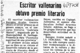 Escritor vallenarino obtuvo premio literario.  [artículo]