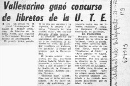 Vallenarino ganó concurso de la U. T. E.  [artículo]