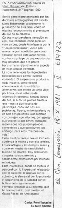 Ruta panamericana  [artículo] Carlos René Ibacache.