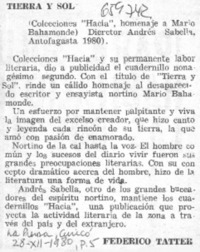 Tierra y Sol  [artículo] Federico Tatter.