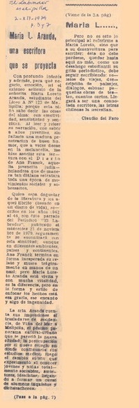 María L. Aranda una escritora que se proyecta