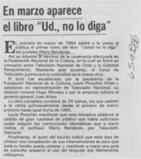 En marzo aparece el libro "Ud. no lo diga".