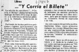 "Y Corría el billete"  [artículo] Ramón Riquelme A.