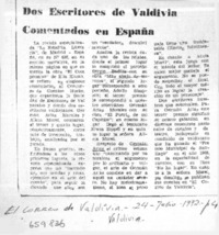 Dos escritores de Valdivia comentados en España.  [artículo]