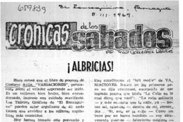 ¡Albricias!  [artículo] Raúl González Labbe.