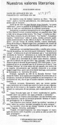 Nuestros valores literarios  [artículo] Carlos René Ibacache.