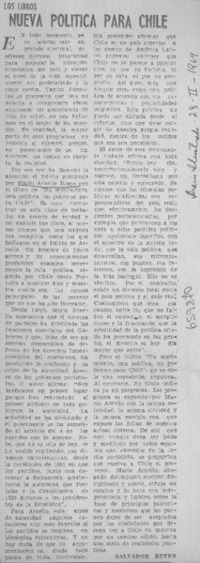 Nueva política para Chile  [artículo] Salvador Reyes.