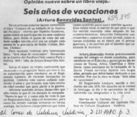 Seis años de vacaciones  [artículo] Hernán de la Carrera Cruz.