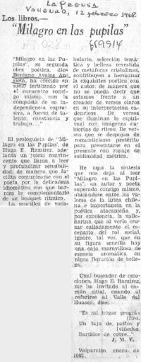 "Milagro en las pupilas"  [artículo] J.M.V.