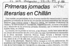 Primeras jornadas literarias en Chillán.  [artículo]