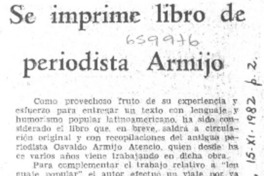 Se imprime libro de periodista Armijo.