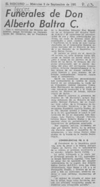 Funerales de Don Alberto Baltra C.  [artículo]