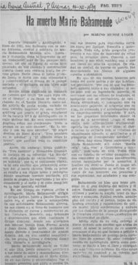 Ha muerto Mario Bahamonde  [artículo] Marino Muñóz Lagos