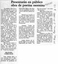 Presentarán en público obra de poetisa osornina.  [artículo]