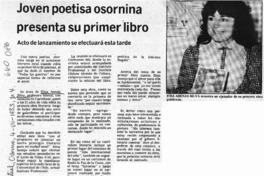 Joven poetisa osornina presenta su primer libro.  [artículo]