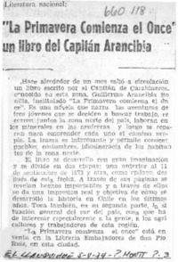 La Primavera comienza el once, un libro del capitán Arancibia.  [artículo]
