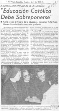 Educación católica debe sobreponerse".