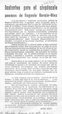 Instantes para el crepúsculo poemas de Eugenio García-Díaz