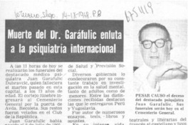 Muerte del Dr. Garáfulic enluta a la psiquiatría internacional.