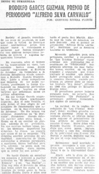 Rodolfo Garcés Guzmán, Premio de periodismo "Alfredo Silva Carvallo"