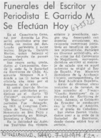 Funerales del escritor y periodista E. Garrido M. se efectúan hoy.