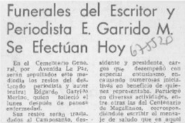 Funerales del escritor y periodista E. Garrido M. se efectúan hoy.