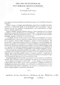 Discurso de recepcióon de Don Horacio Aránguiz Donoso