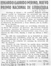 Edgardo Garrido Merino, nuevo premio nacional de literatura.