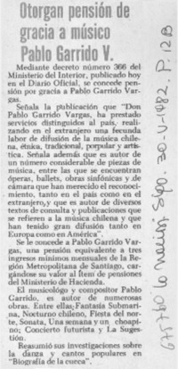 Otorgan pensión de gracia a músico Pablo Garrido V.