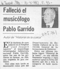 Falleció musicólogo Pablo Garrido.