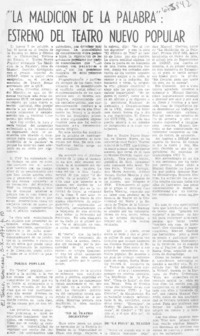 "La Maldición de la palabra", estreno del Teatro Nuevo Popular.